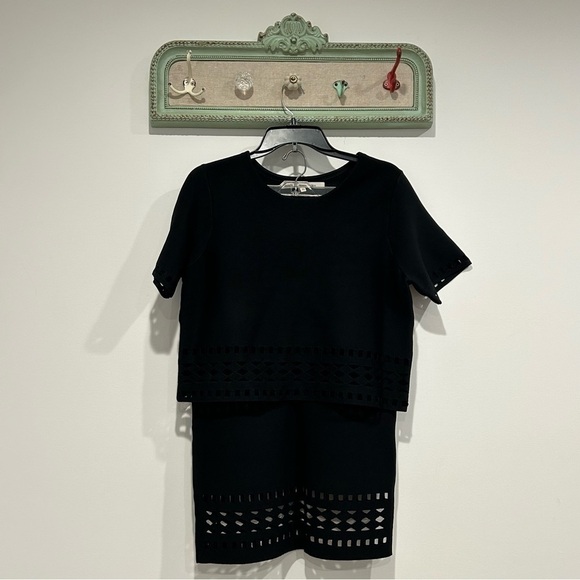 Rachel Roy cut out two piece set cropped shirt stretch pencil skirt black set - Picture 1 of 16